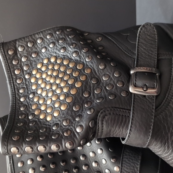 Simona Barbieri Twin-Set Women's Black Leather Studded Biker Boots Size 37. - Picture 2 of 14